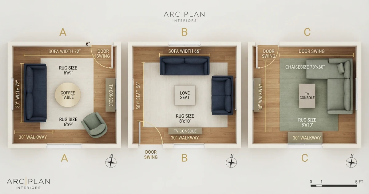 Sofa for 10x10 room showing compact sofa chair ottoman and loveseat layouts