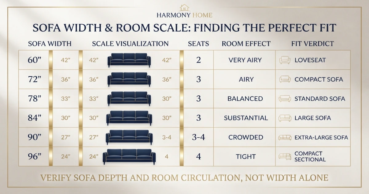 Sofa for 12x12 room size chart from 60 to 96 inches