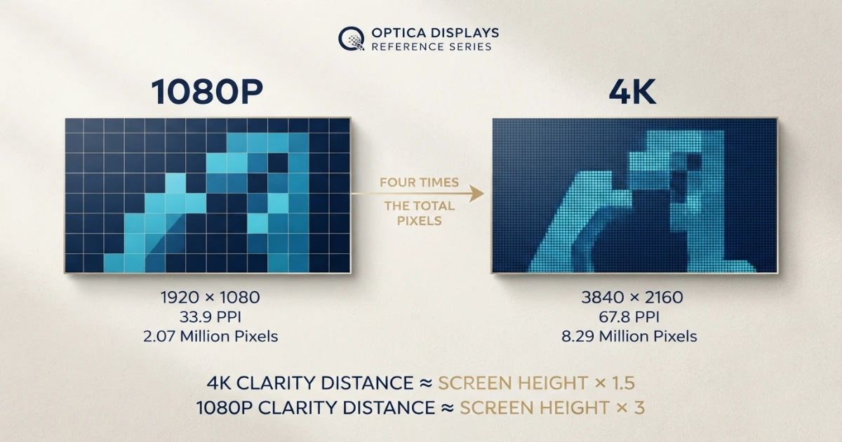 4K vs 1080p pixel density and viewing distance comparison