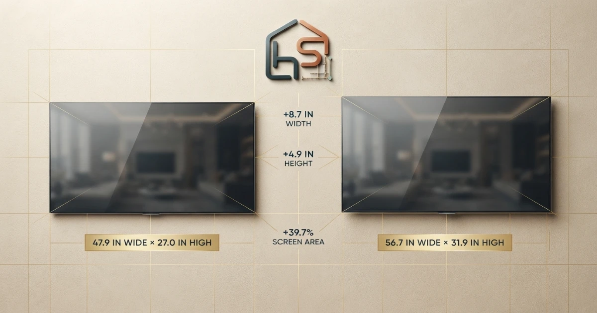 55 vs 65 inch TV dimensions showing width height and screen area