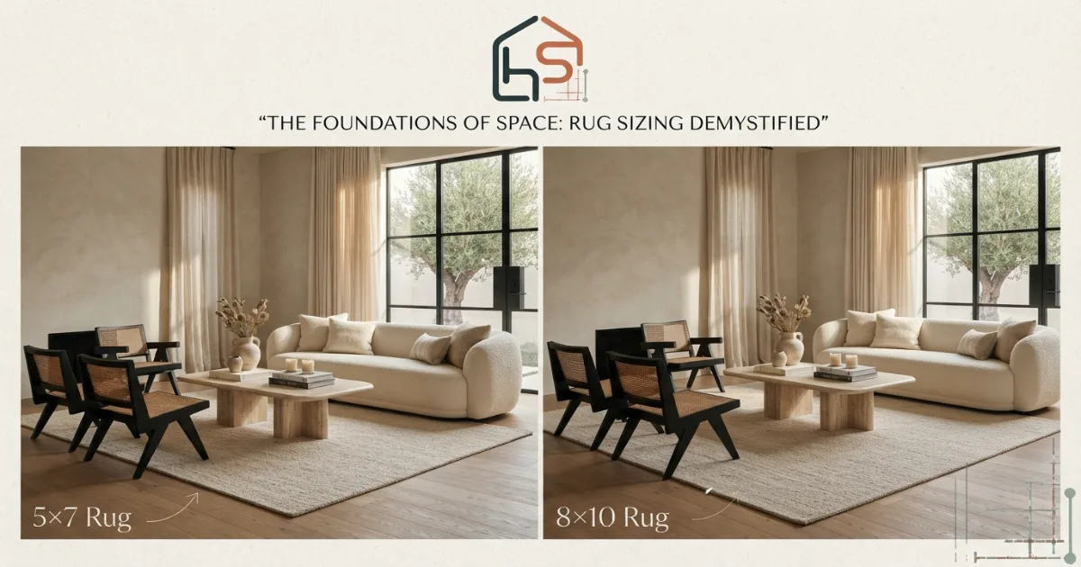 5x7 vs 8x10 rug size comparison with living room furniture placement
