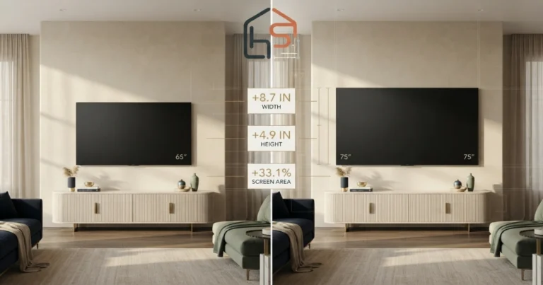 65 vs 75 inch TV real size comparison in a refined living room