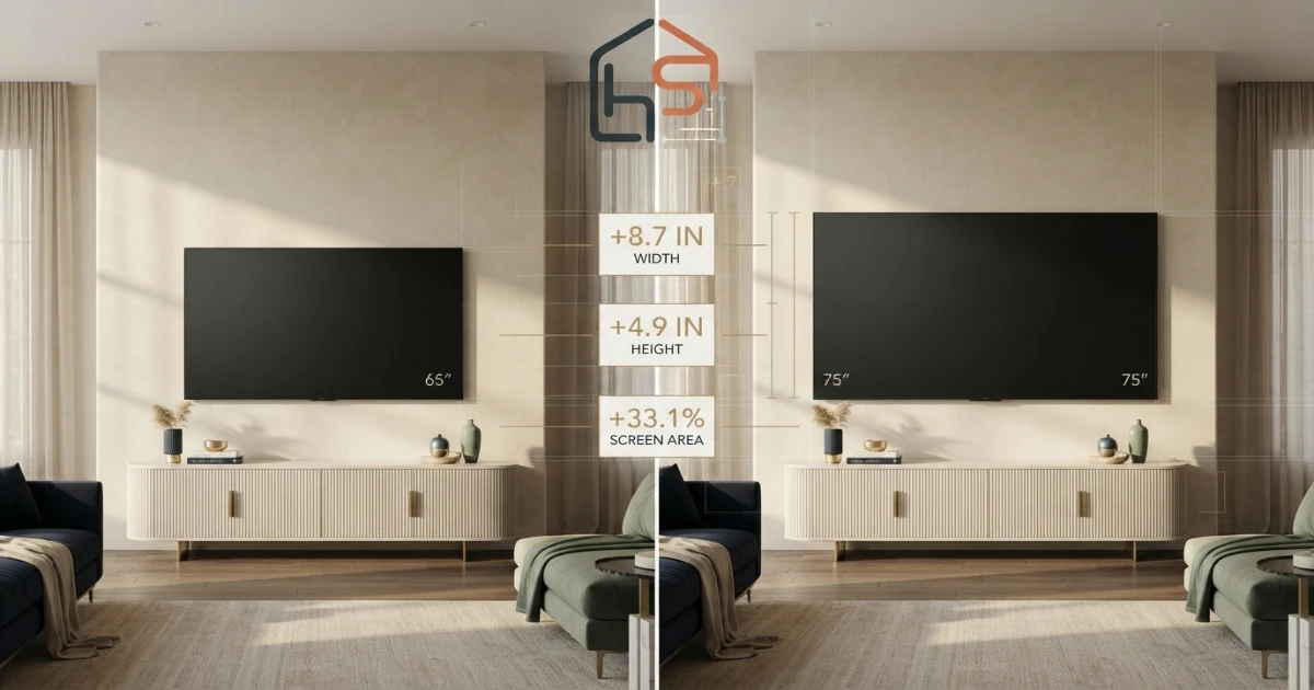 65 vs 75 inch TV real size comparison in the same living room
