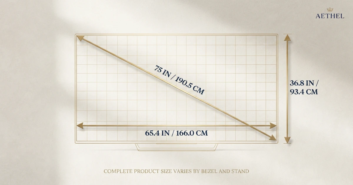 How wide is a 75 inch TV exact dimensions in inches and centimeters