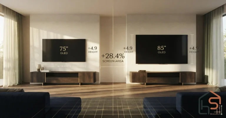 75 vs 85 inch TV real size comparison in a large living room