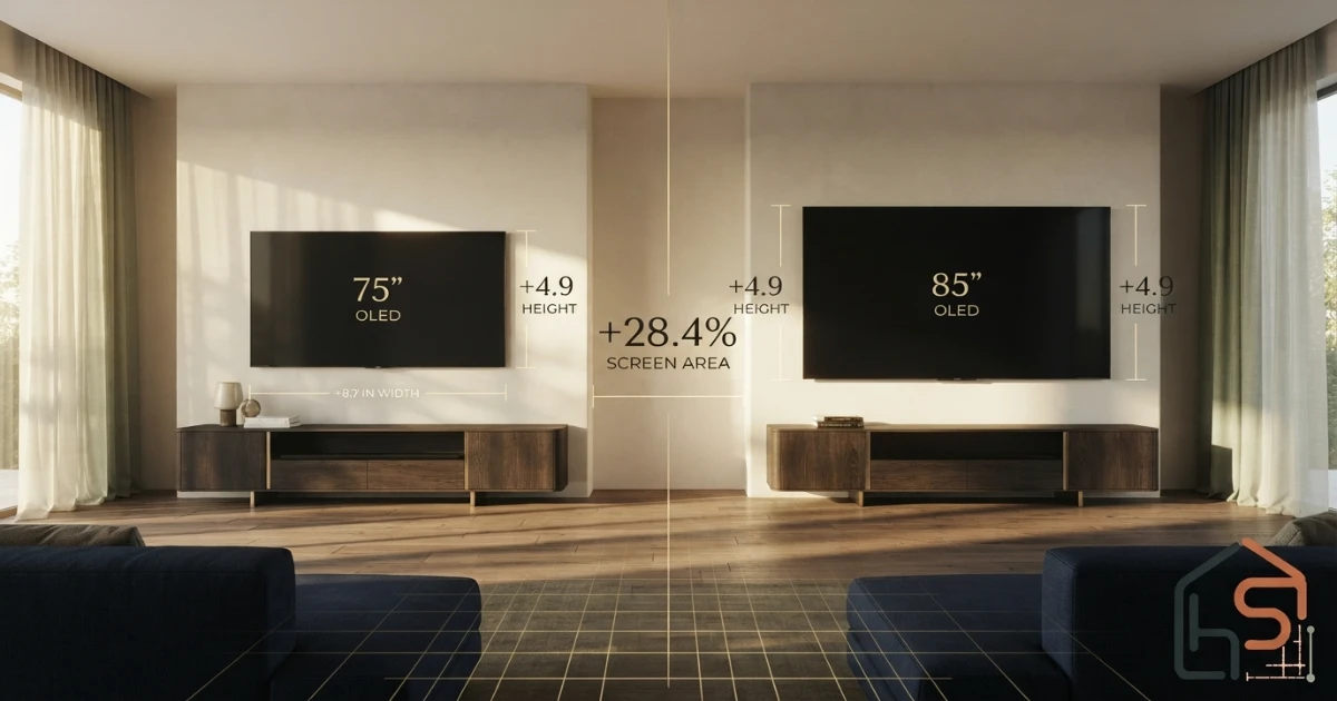 75 vs 85 inch TV real size comparison in the same large living room