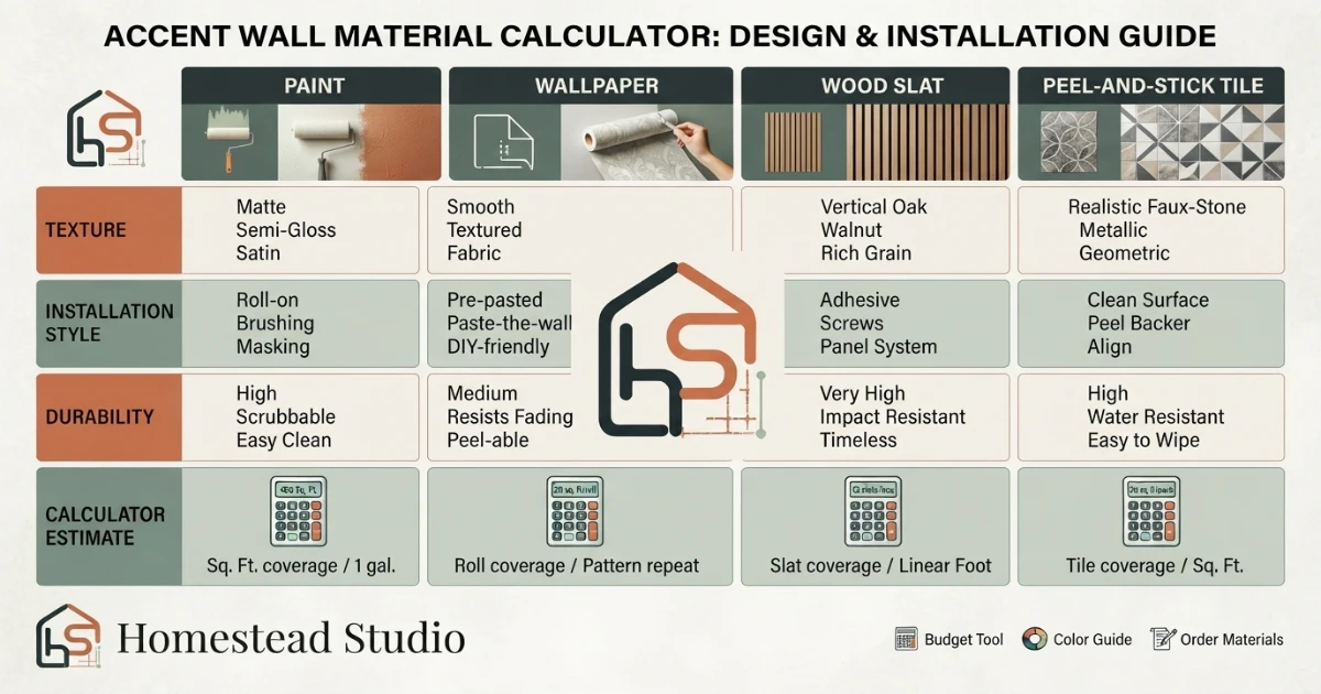 Accent wall calculator showing total project cost estimate breakdown
