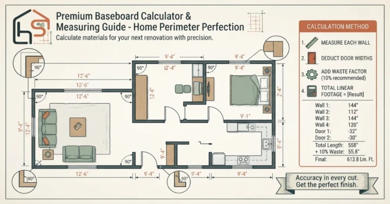 Baseboard calculator perimeter measuring guide.