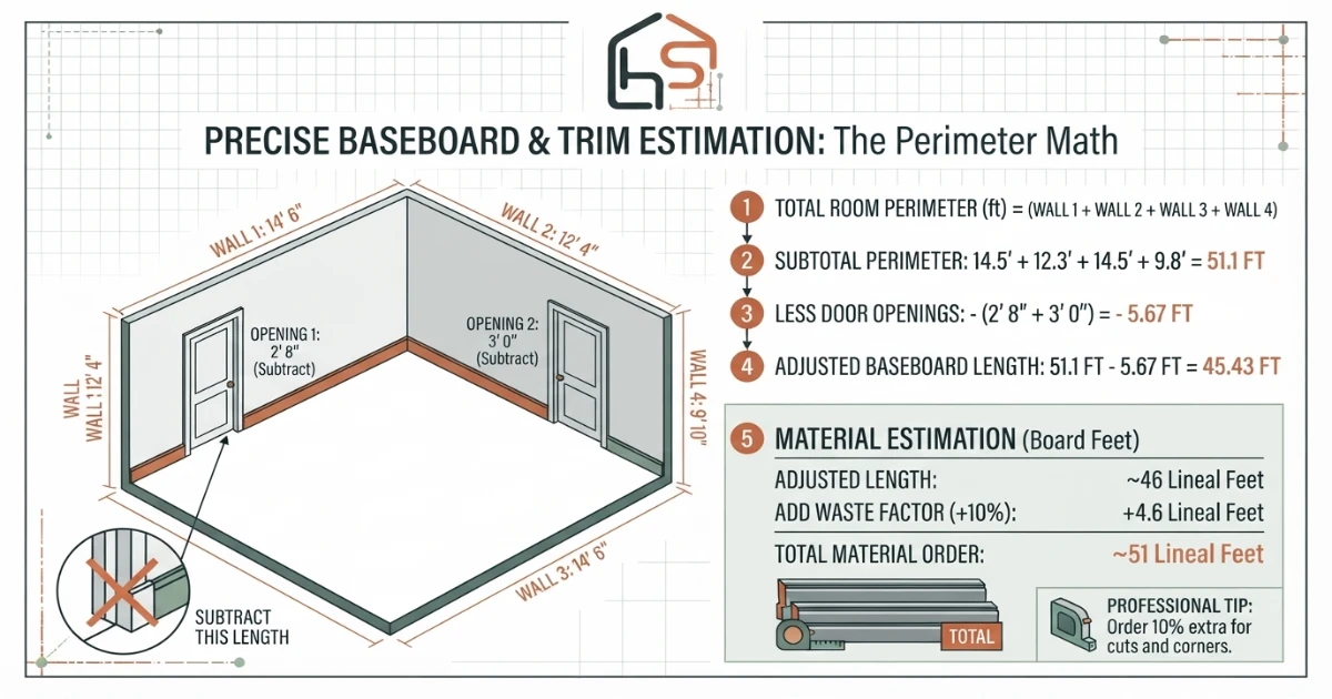 Baseboard calculator showing recommended waste allowance percentage by room complexity