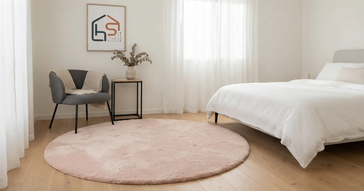Round rug sizes for bedroom accent placement beside a bed