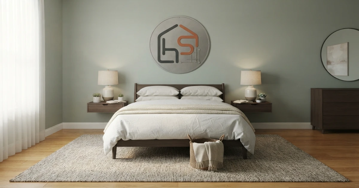 Bedroom rug placement rules beneath a bed and nightstands