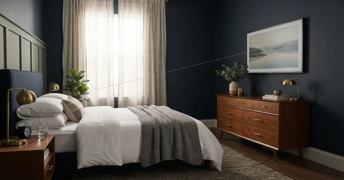 Bedroom TV physical width compared with dresser and wall space