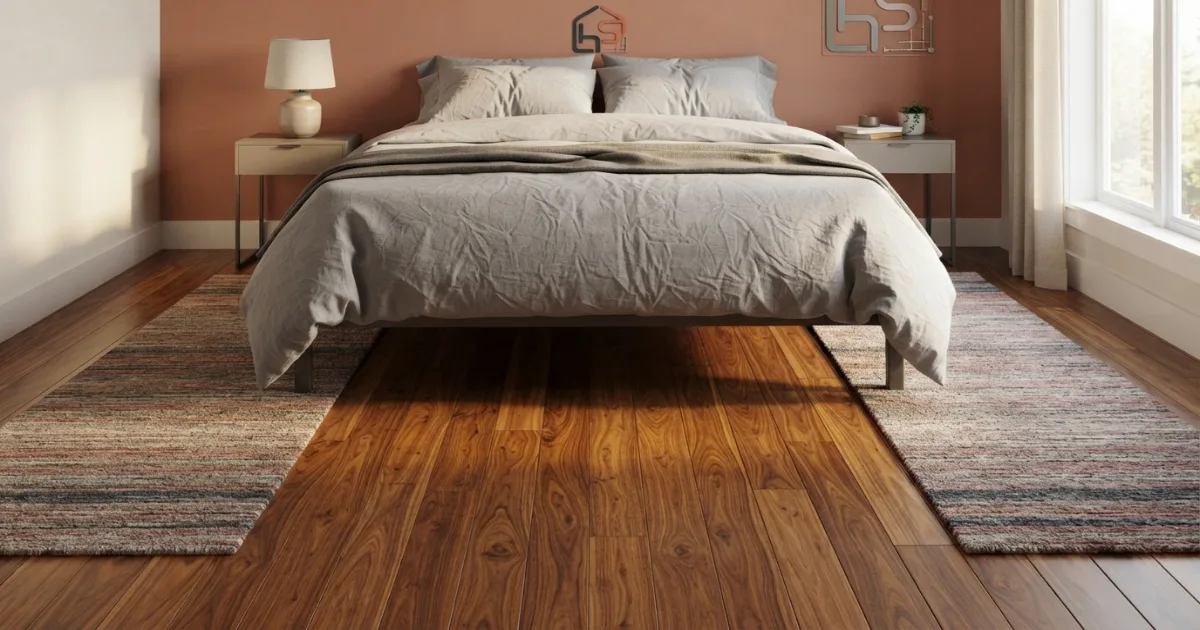 Two runner rugs beside a bedroom bed