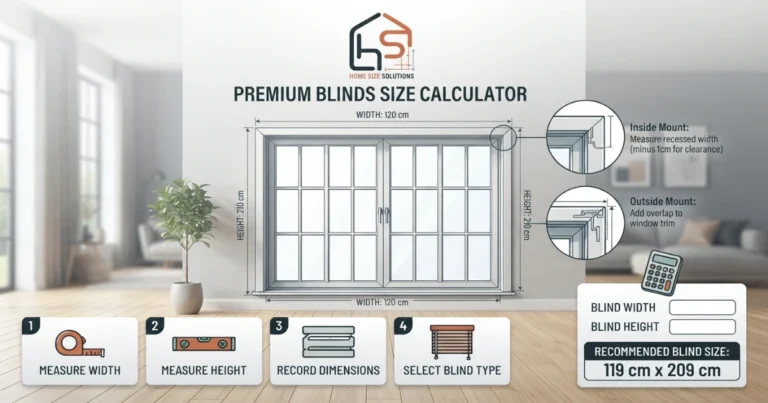Blinds size calculator window measuring guide.