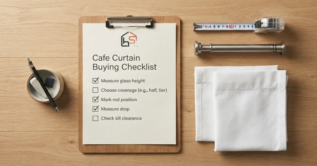 Cafe curtain buying checklist for coverage rod height tier length panel width and sill clearance