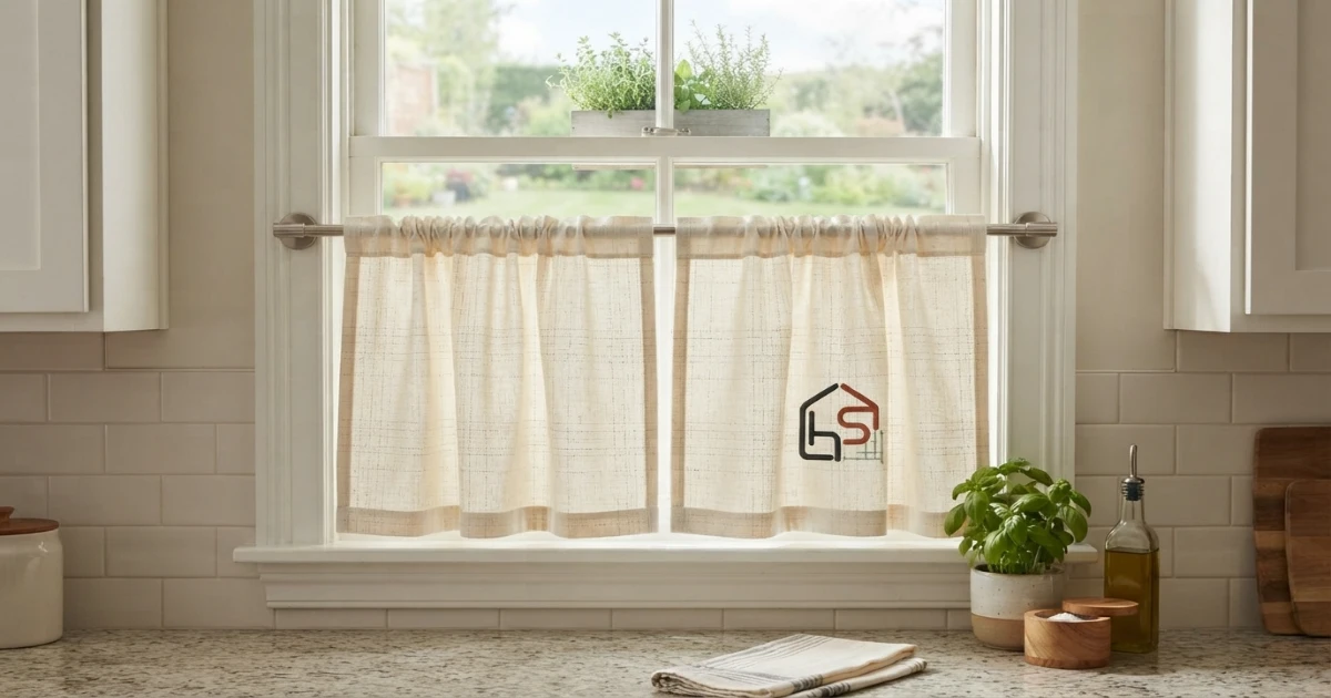 Cafe curtain measurements guide showing lower window coverage rod height width and sill clearance