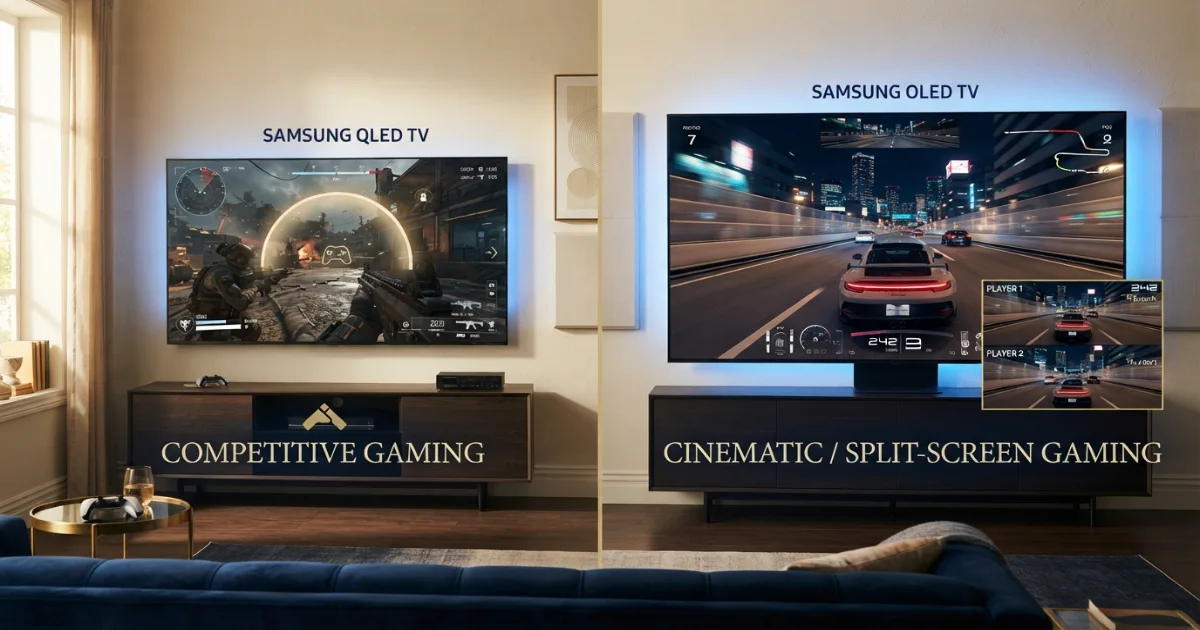 TV size for gaming comparison between competitive and cinematic split-screen play
