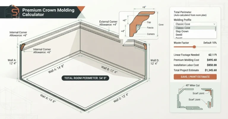 Crown molding calculator perimeter measure guide.