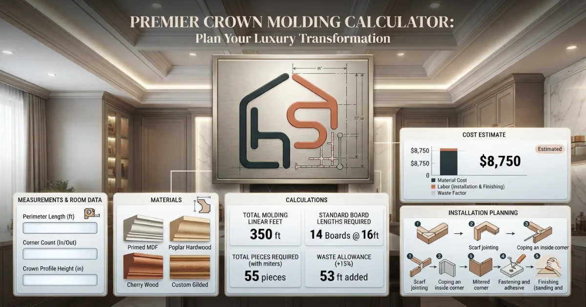 Crown molding calculator showing final piece count and total price