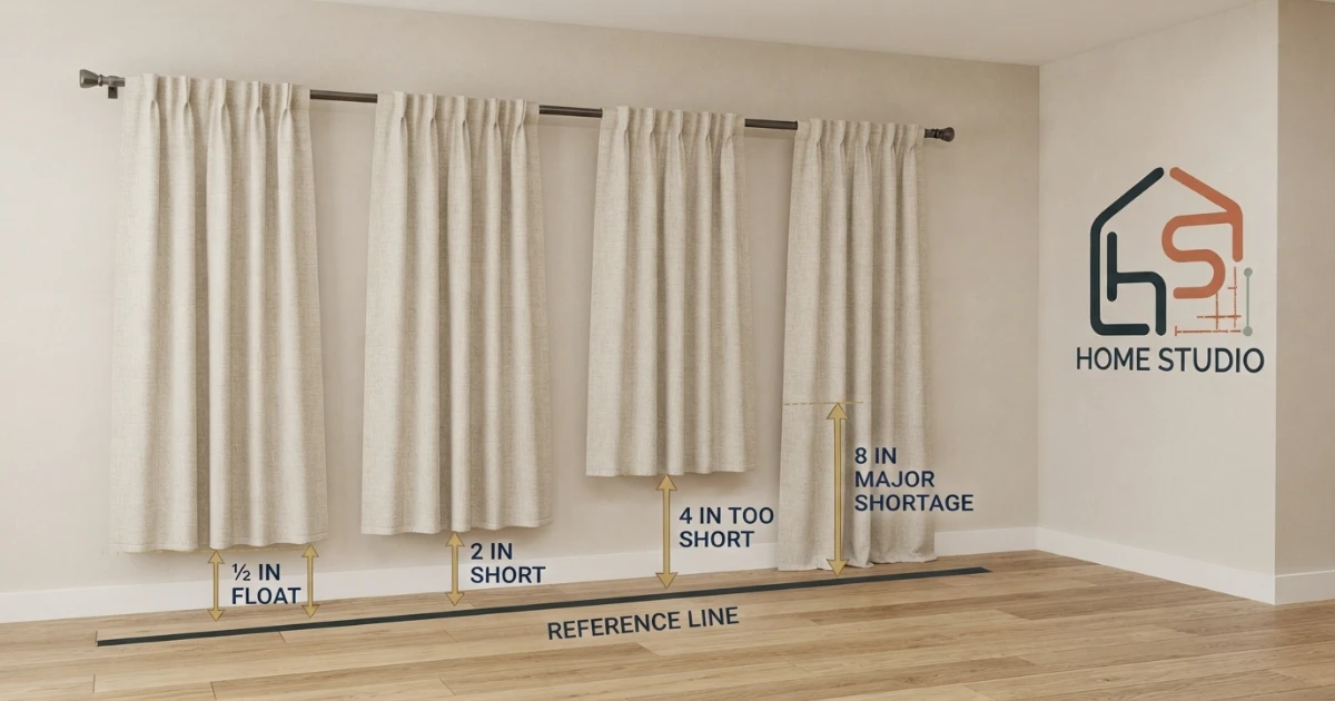 Curtains too short gap diagnosis from half inch to eight inches