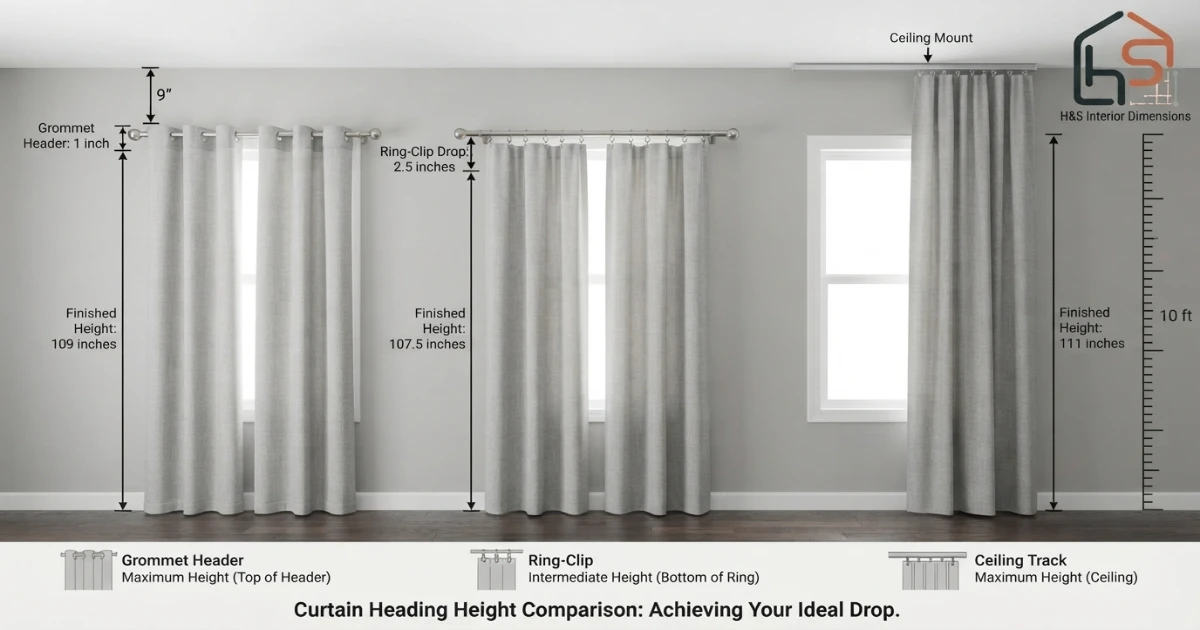 Curtains for 10 ft ceiling header measurement for rings, grommets and track