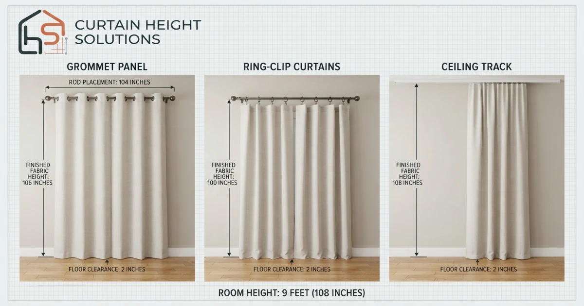 Curtains for 9 ft ceiling header measurement for rings grommets and track
