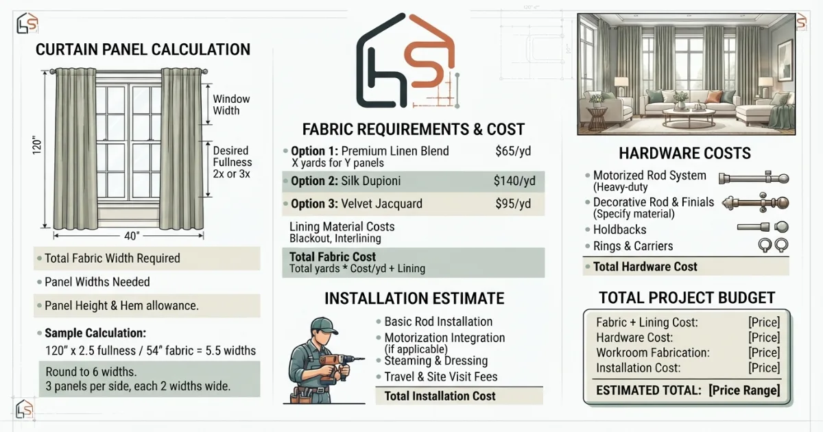 Curtain cost calculator showing final panel count and total price