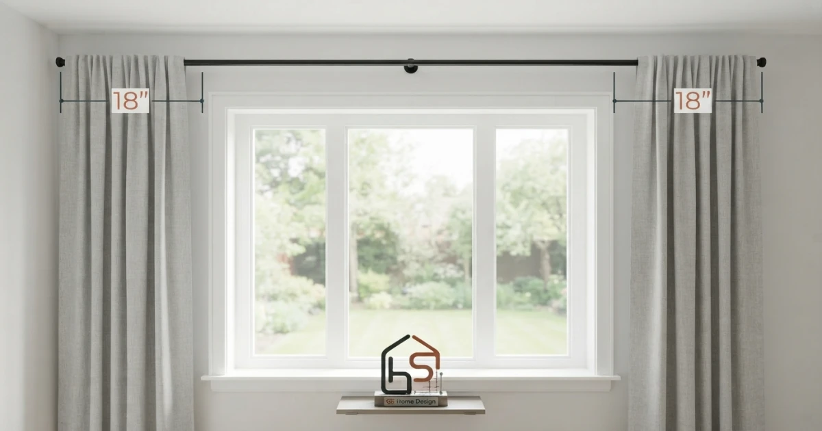 Curtain rod length showing four six and eight inch extension past the window