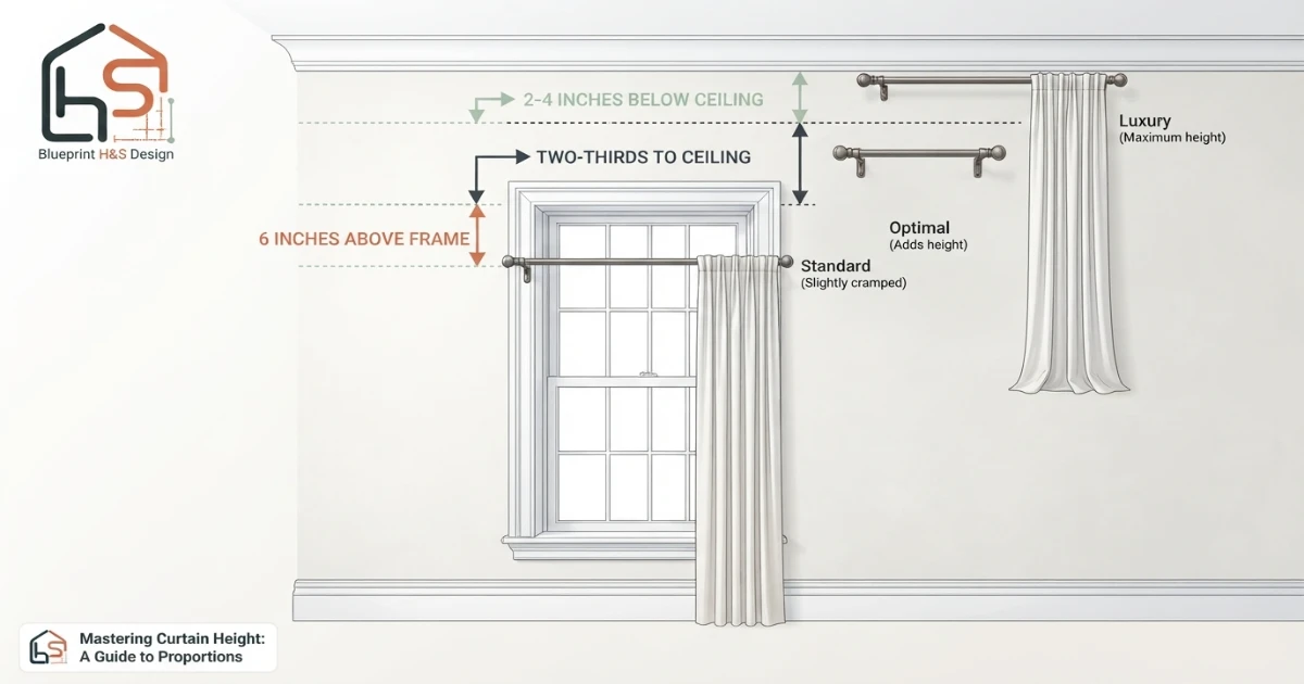 How high to hang curtains designer rule diagram with three mounting positions