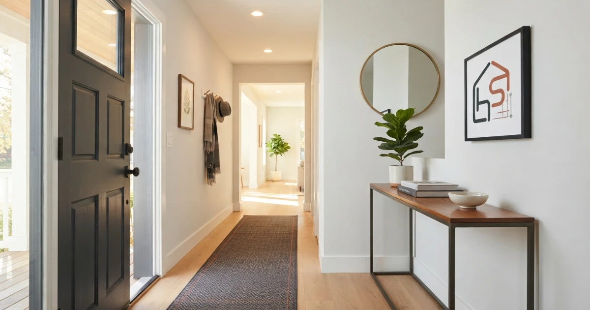 Hallway runner rug size and placement near an entry door