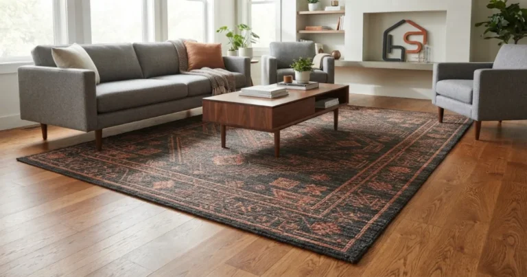 Visible floor border around a living room rug