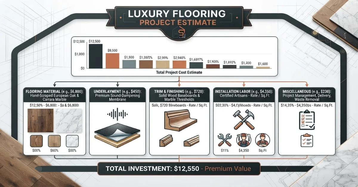 Flooring cost calculator showing floor area measurement for a room
