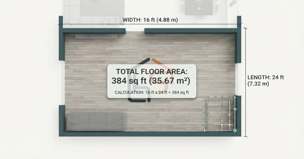 Flooring calculator showing room square footage measurement