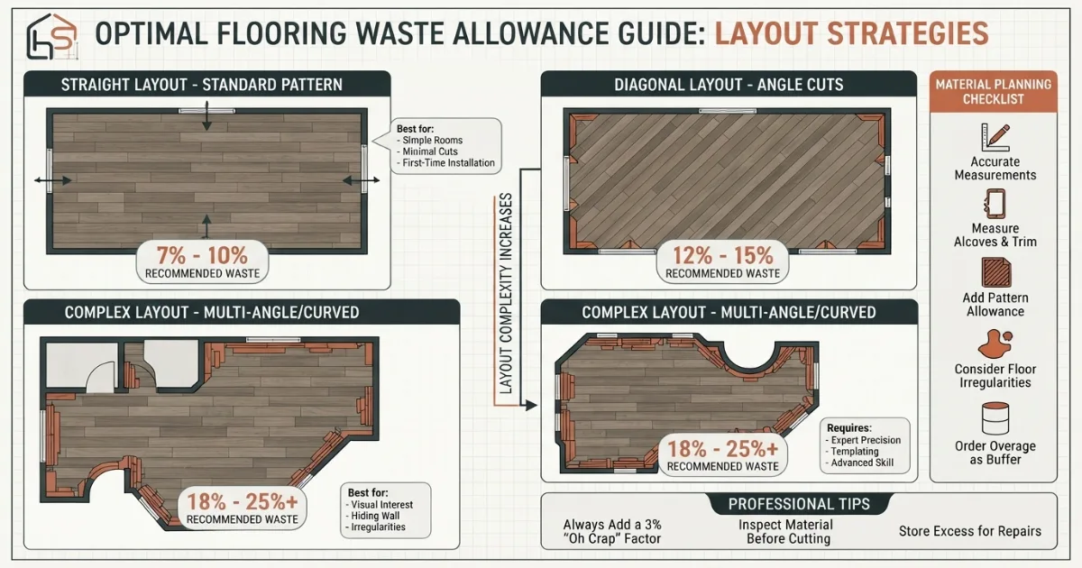 Flooring cost calculator illustrating waste allowance percentage added to material order