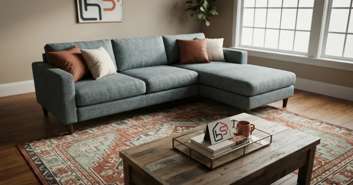 Rug size for sectional with front legs placed on the rug
