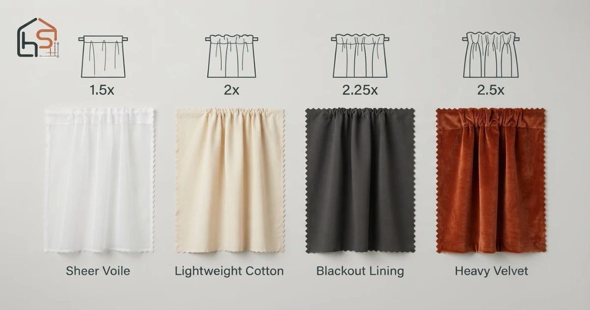 How wide should curtains be for sheer cotton blackout and velvet fabric
