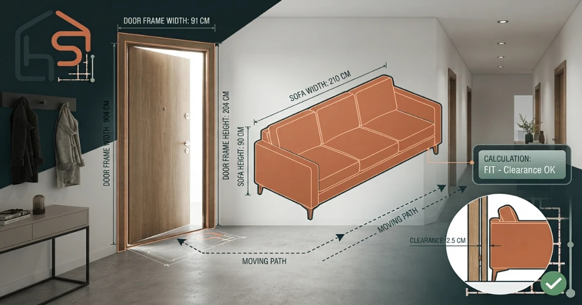 Furniture fit calculator showing doorway width and height measurement
