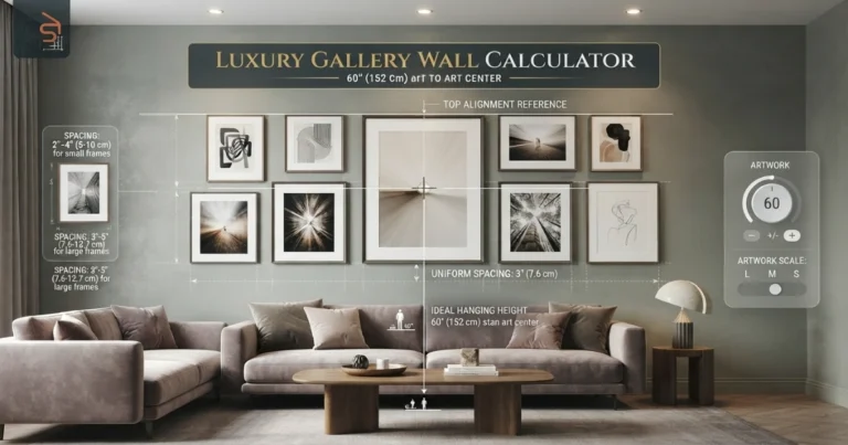 Gallery wall calculator width measurement guide.