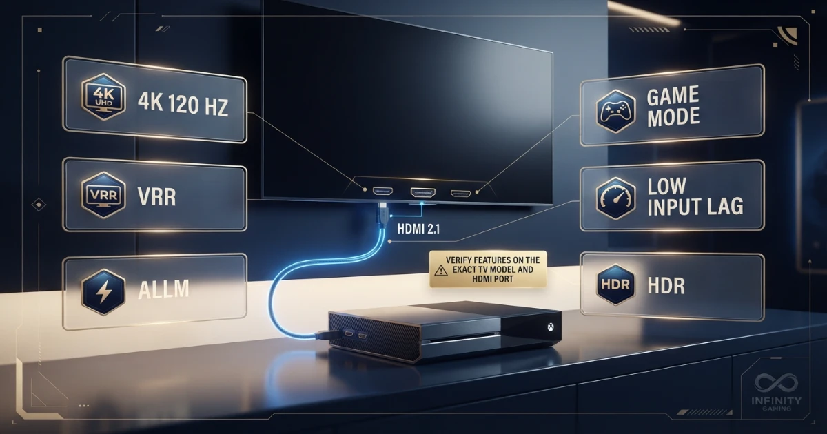 Gaming TV features including 4K 120 Hz VRR ALLM and low input lag