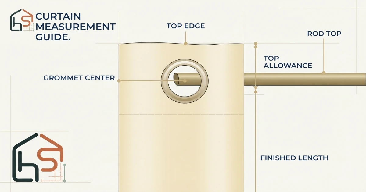 Grommet curtain length measurement from rod top to floor