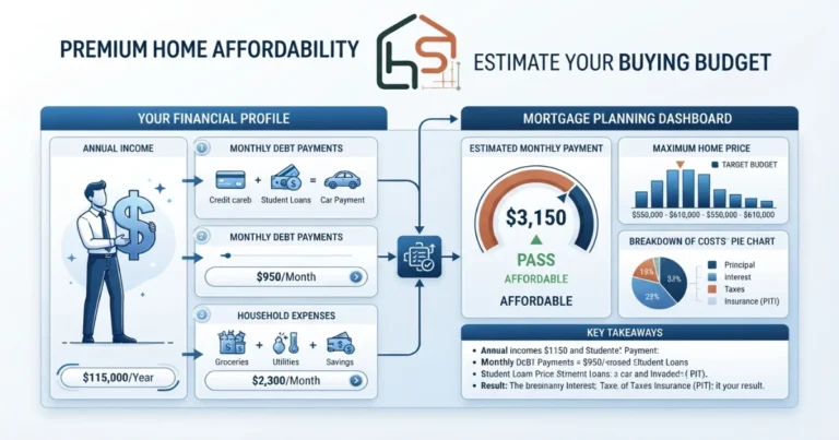 Home affordability calculator income and debt guide.