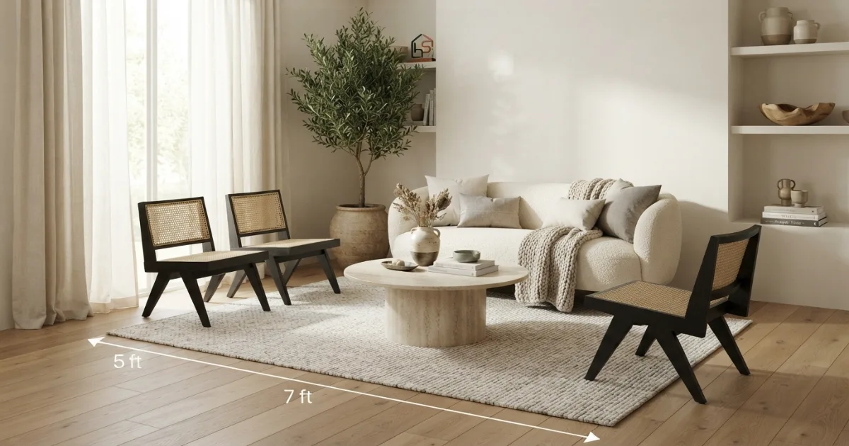 5x7 rug dimensions in inches, centimeters and real-room scale