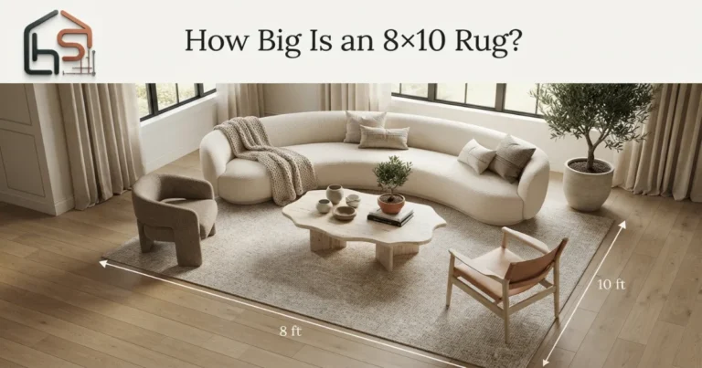 8x10 rug size visual guide in a luxury living room showing furniture placement and actual rug coverage