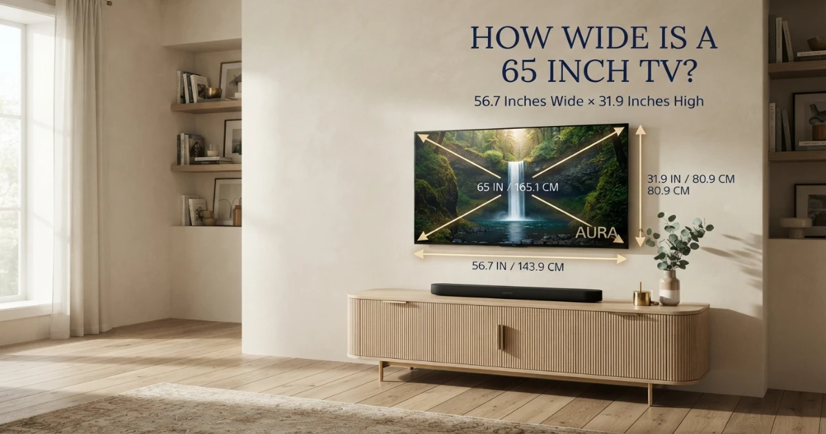 How wide is a 65 inch TV with width height and centimeter measurements