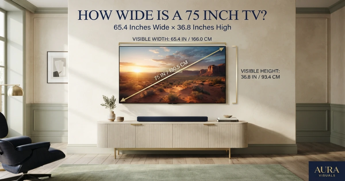 How wide is a 75 inch TV with width height and centimeter measurements