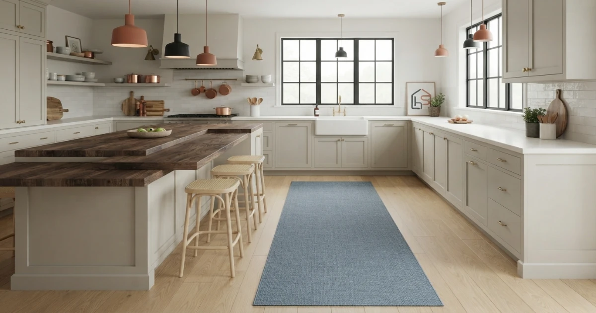 Kitchen runner size beside a kitchen island