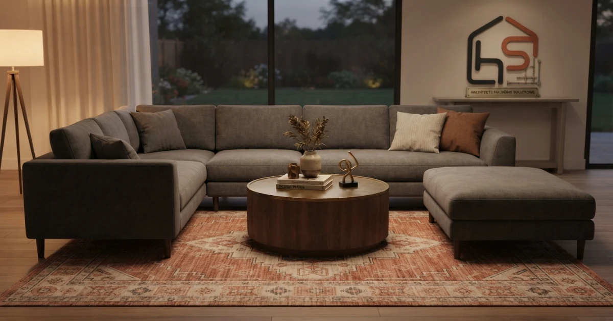 Rug size for sectional in an L-shaped sofa layout
