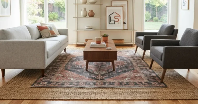 Layered rugs base and top rug ratio