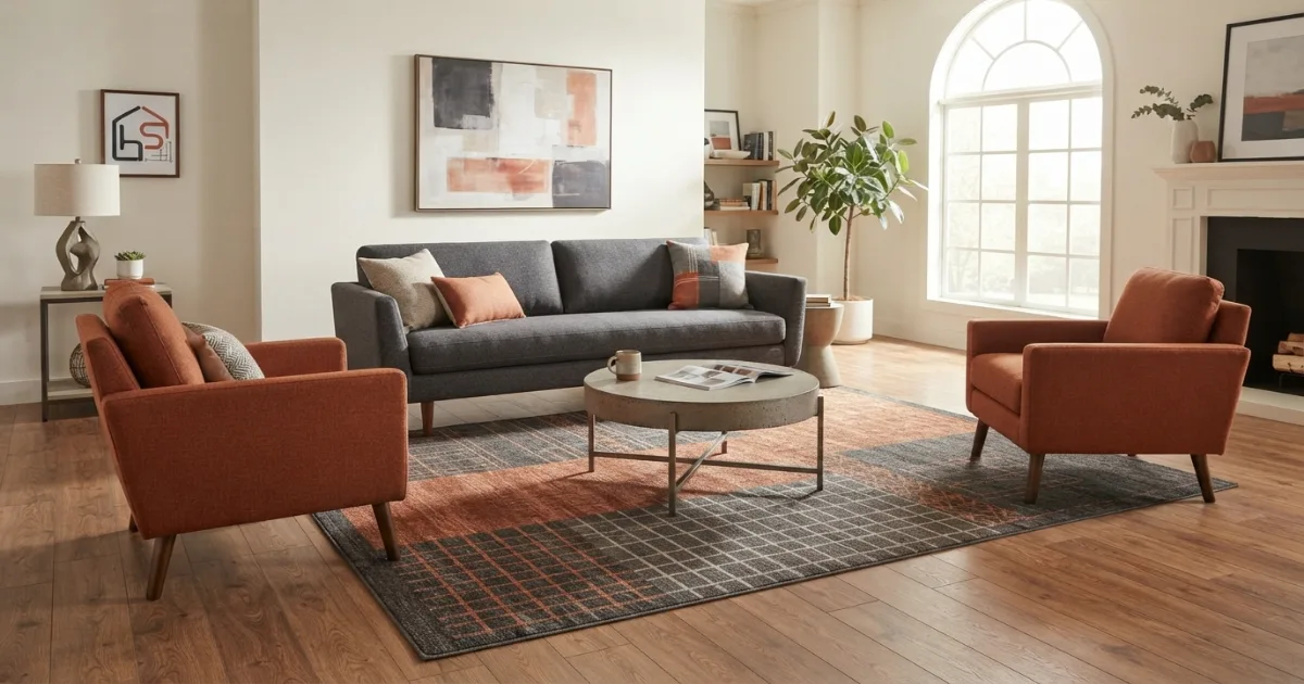 Rug placement rules for living room sofas and chairs