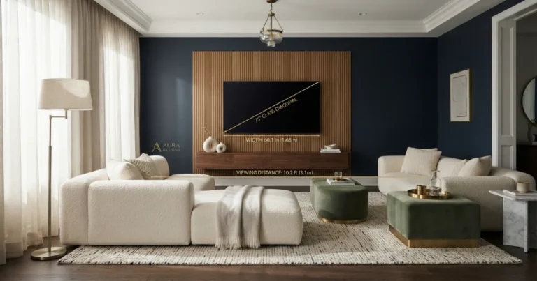 TV size guide with viewing distance and screen width